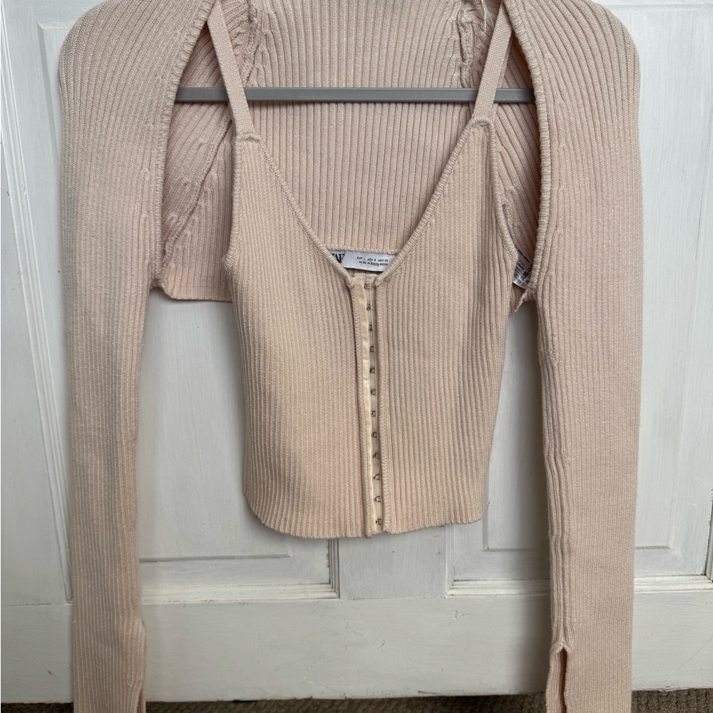 Zara Ribbed Cropped Tank and shrug in Cream